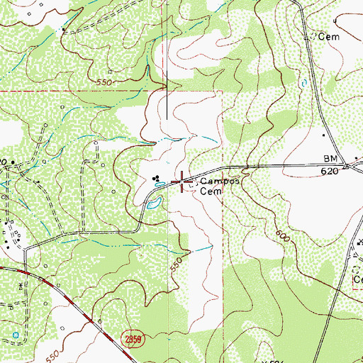 Topographic Map of Campos Cemetery, TX