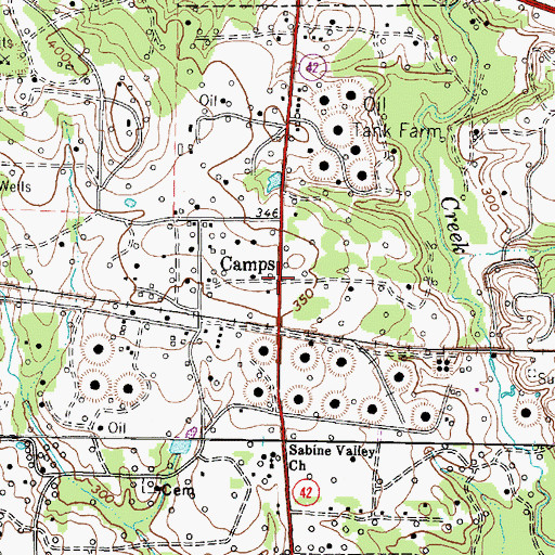Topographic Map of Camps, TX