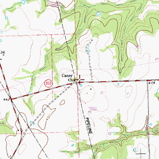 Topographic Map of Caney Church, TX