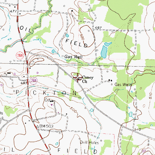 Topographic Map of Caney Church, TX