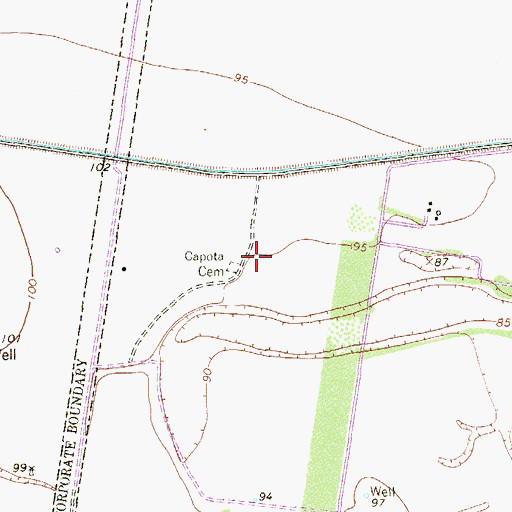Topographic Map of Capota Cemetery, TX