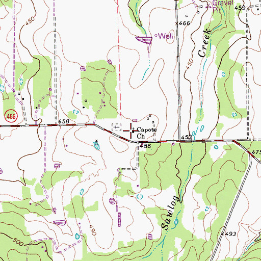 Topographic Map of Capote Church, TX