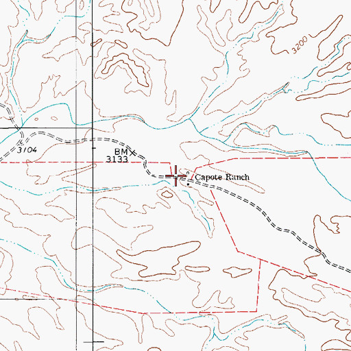 Topographic Map of Capote Ranch, TX
