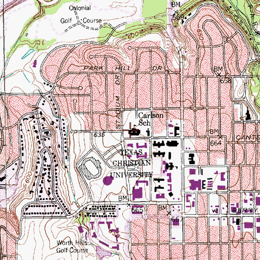 Topographic Map of Carlson School, TX