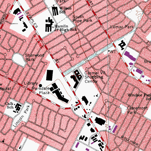 Topographic Map of Carmel Village Shopping Center, TX