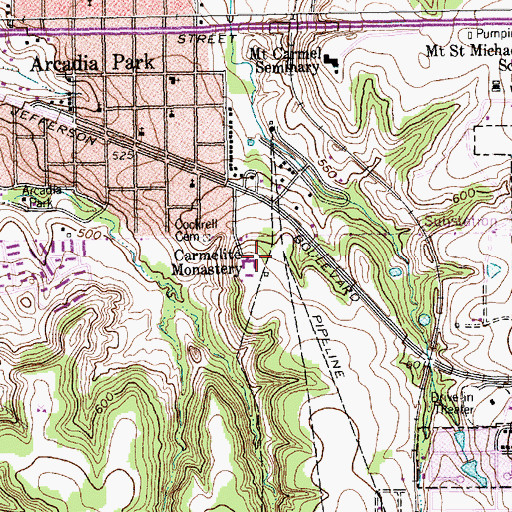 Topographic Map of Carmelite Monastery, TX