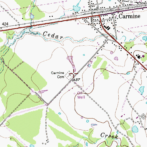 Topographic Map of Carmine Cemetery, TX