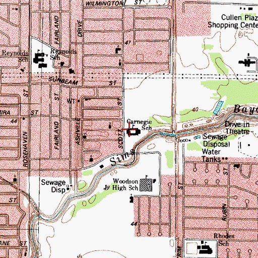 Topographic Map of Carnegie School, TX