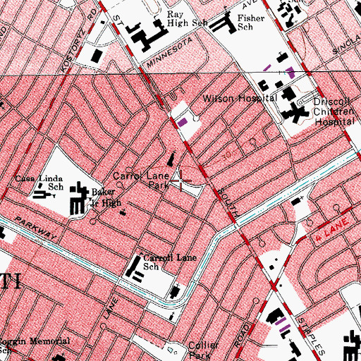 Topographic Map of Carrol Lane Park, TX