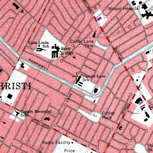 Topographic Map of Carroll Lane Elementary School, TX