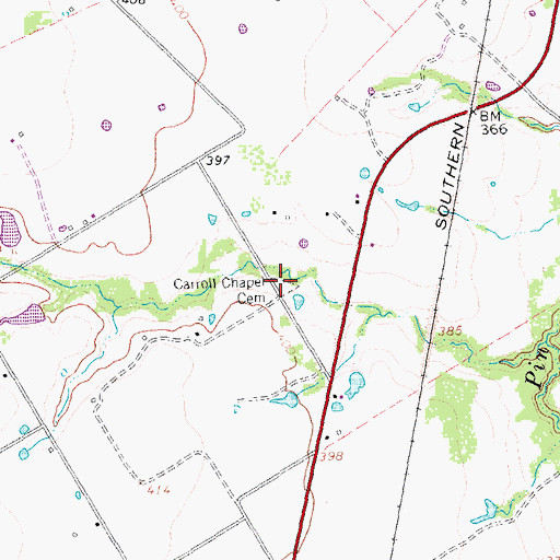 Topographic Map of Carroll Chapel Cemetery, TX