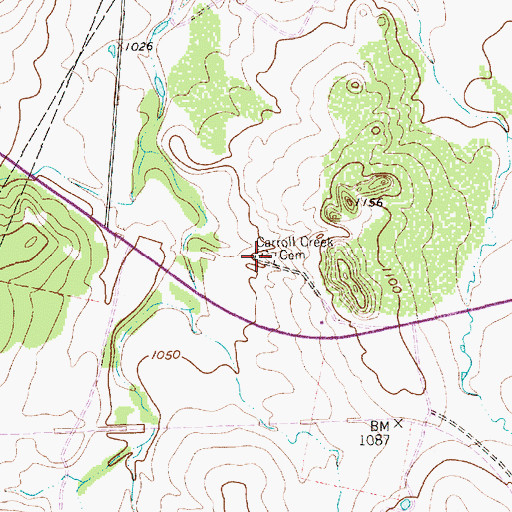 Topographic Map of Carroll Creek Cemetery, TX