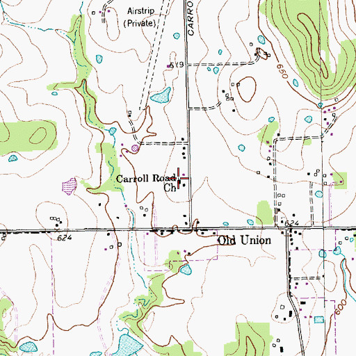 Topographic Map of Carroll Road Church, TX