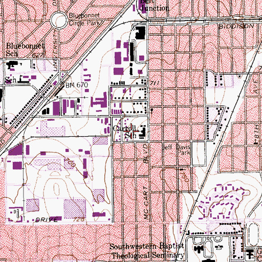 Topographic Map of Carroll School, TX