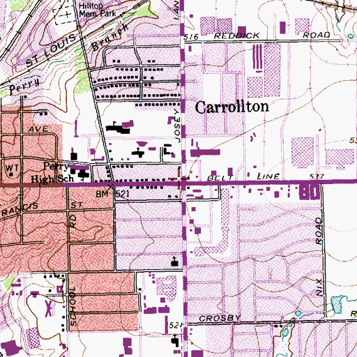 Topographic Map of Carrollton, TX