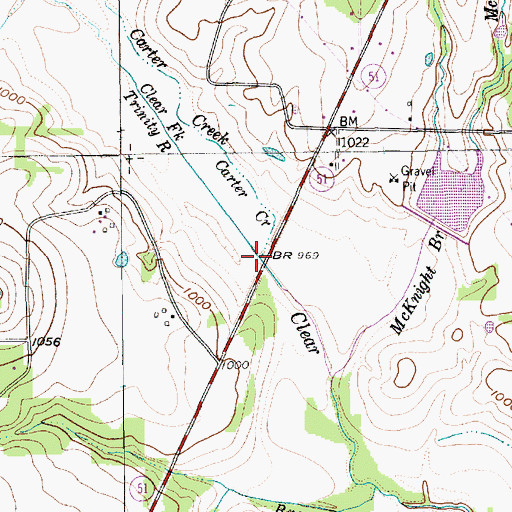 Topographic Map of Carter Creek, TX