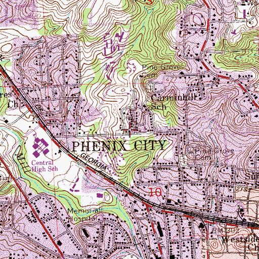 Topographic Map of Central Baptist Church, AL