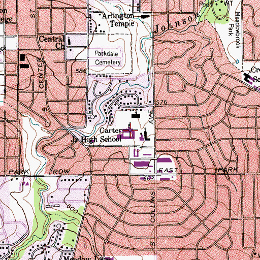 Topographic Map of Carter Junior High School, TX