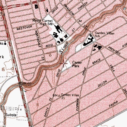 Topographic Map of Carter Park, TX