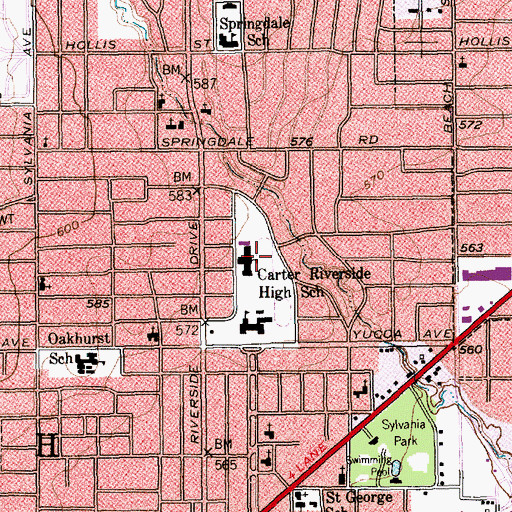 Topographic Map of Carter Riverside High School, TX