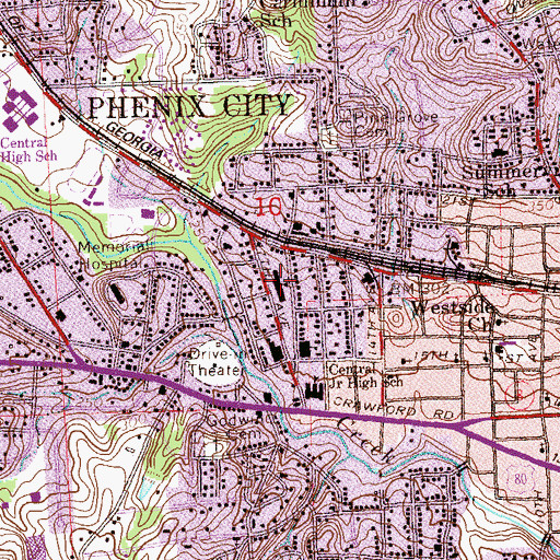 Topographic Map of Central Elementary School, AL
