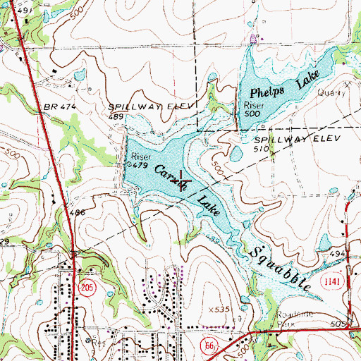 Topographic Map of Caruth Lake, TX