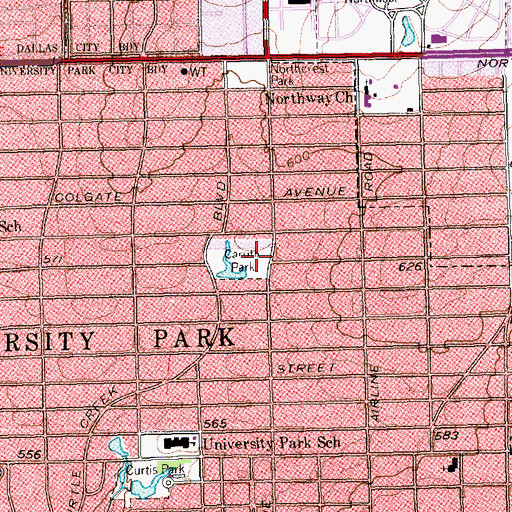 Topographic Map of Caruth Park, TX