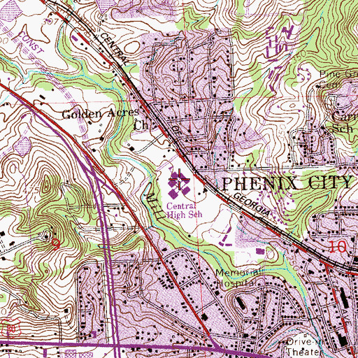 Topographic Map of Central High School, AL