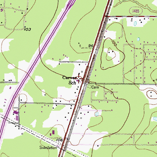 Topographic Map of Carver School, TX