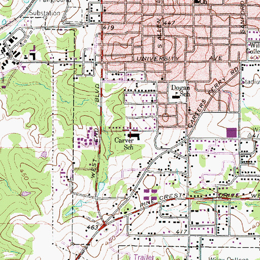 Topographic Map of Carver School, TX