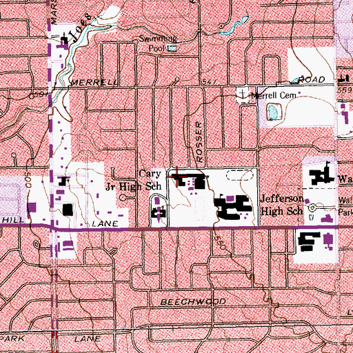 Topographic Map of Cary Junior High School, TX