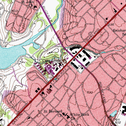 Topographic Map of Casa Linda Church, TX