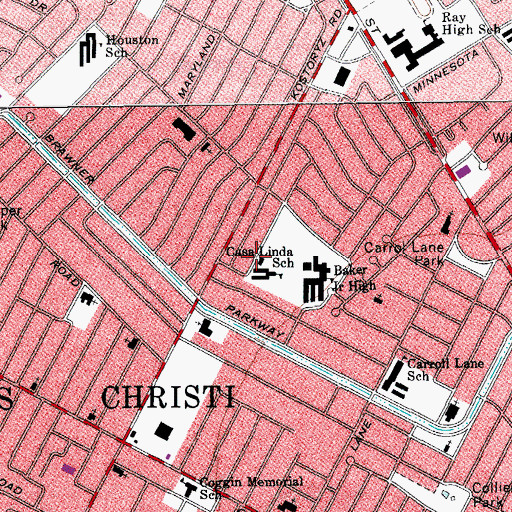 Topographic Map of Casa Linda School, TX