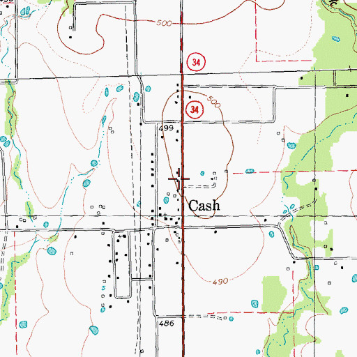 Topographic Map of Cash, TX