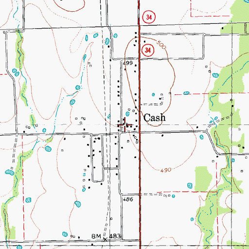 Topographic Map of Cash Baptist Church, TX