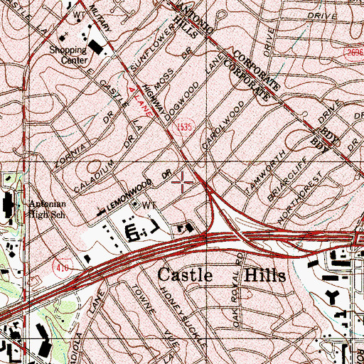 Topographic Map of Castle Hills, TX