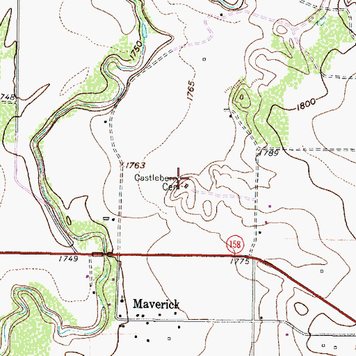 Topographic Map of Castleberry Cemetery, TX