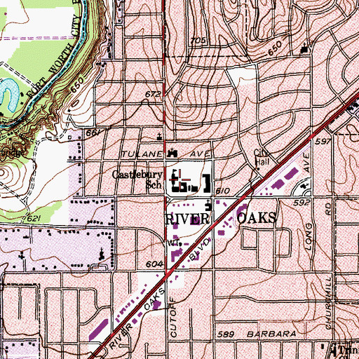Topographic Map of Castlebury School, TX