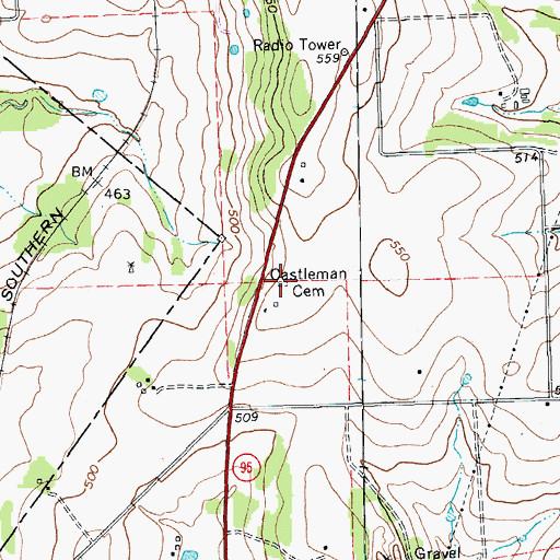 Topographic Map of Castleman Cemetery, TX