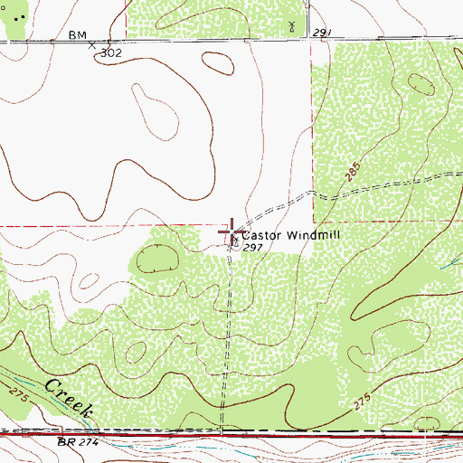 Topographic Map of Castor Windmill, TX