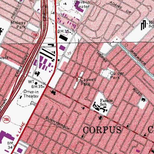 Topographic Map of Caswell Park, TX