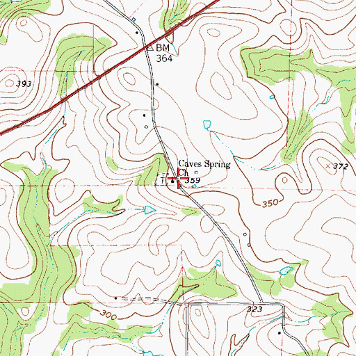 Topographic Map of Caves Spring Church, TX