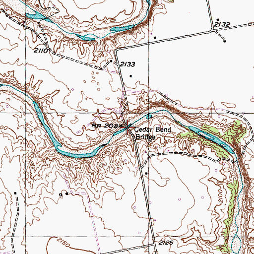 Topographic Map of Cedar Bend Bridge, TX