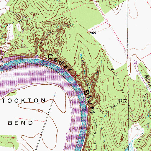 Topographic Map of Cedar Bluff, TX