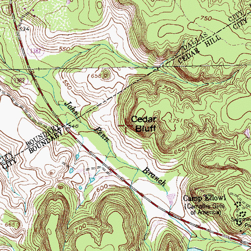 Topographic Map of Cedar Bluff, TX