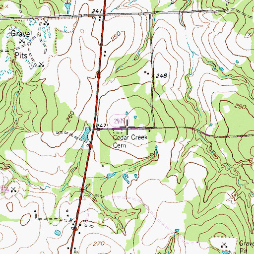 Topographic Map of Cedar Creek Cemetery, TX
