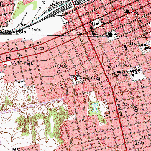 Topographic Map of Cedar Crest School, TX