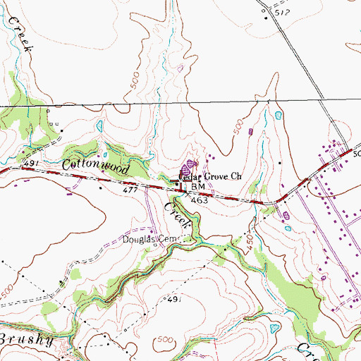 Topographic Map of Cedar Grove Church, TX