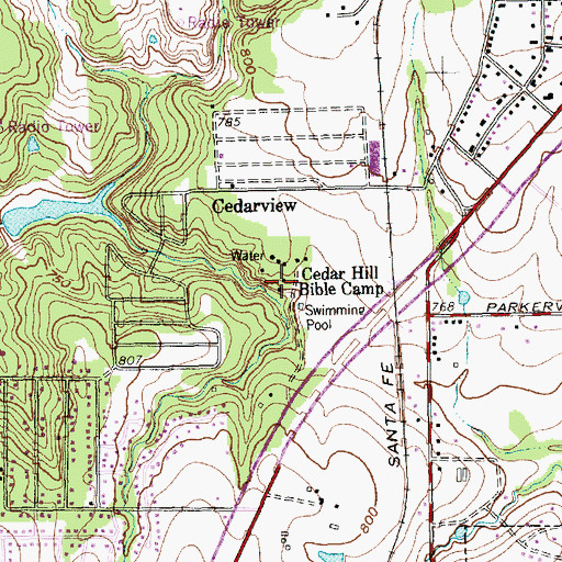 Topographic Map of Cedar Hill Bible Camp, TX