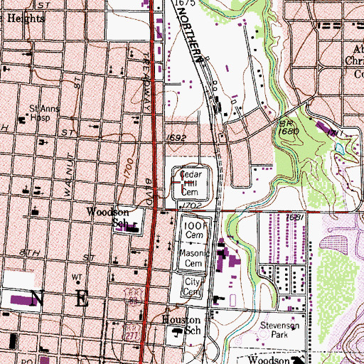 Topographic Map of Cedar Hill Cemetery, TX
